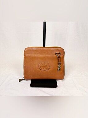 Vintage American Angel Tobacco Brown Leather Zip Around Organizer Clutch Bag